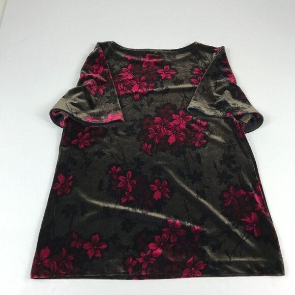 Ann Taylor Womens Velvet Blouse Floral Flared Short Sleeve Boat Neck PS Petites - Picture 10 of 11